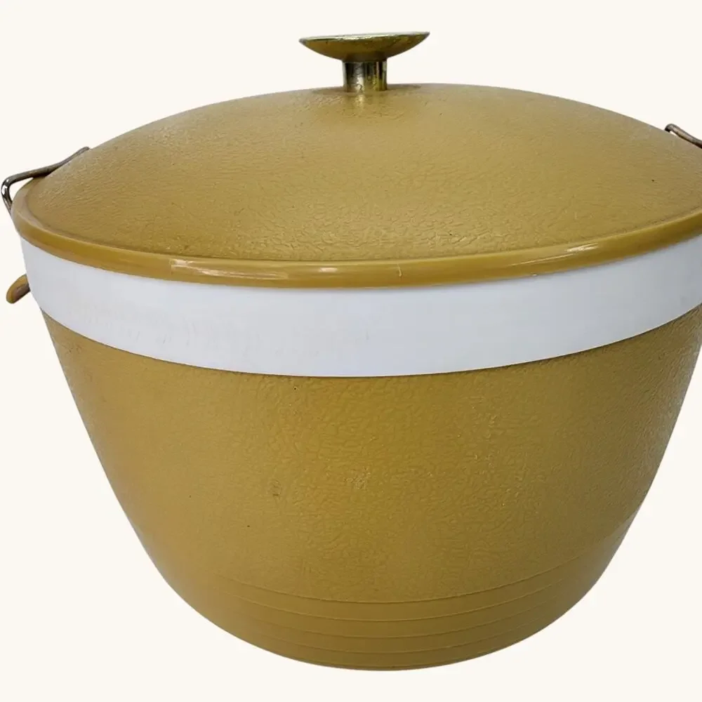 SunFrost Therm-O-Ware Ice Bucket Gold Vintage Barware Hot Cold Insulated Lidded